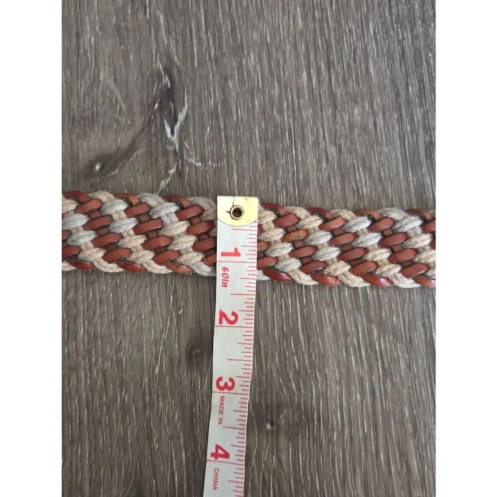 L.L. Bean Braided Woven Rope and Leather Belt  Size 28 Brass Buckle